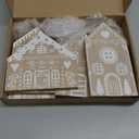 18 Pcs Christmas Village Decoration Set Include 6 Wooden Gingerbread House Sign and 12 Mini Christmas Tree for Mantel Block Farmhouse Tabletop Holiday Xmas Home Room Decor Ornaments