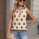 Micoson Summer Tank Tops for Women V Neck Sleeveless Tops Chiffon Casual Loose Flowy Button Down Boho Tshirt 2026 (Beige) L