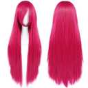 ANOGOL Hair Cap+32Inch/80cm Long Hot Pink Wig Cosplay for Women Peluca Rosa Fuerte Larga Straight Wig Costume Party Hot Pink Hair for Anime Halloween Costumes (Rose Red)