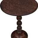 Side Tables Round – Small Drink Table for Small Spaces, Modern Accent Nightstand with Hand-Carved Top & Solid Wood Tables for Living Room, Bedroom, Office – Scorch Burnt Finish_18x22 Scorch Burnt, 18x22 - Pillar Table