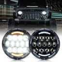 Xprite 105W LED Wrangler Headlights - 7-inch Round Headlamp Replacement with Hi/Lo Beam, DRL, Turn Signal Lights, DOT Approved - Fits Wrangler JK TJ LJ 1997-2018 - Includes H4 H13 Adapter