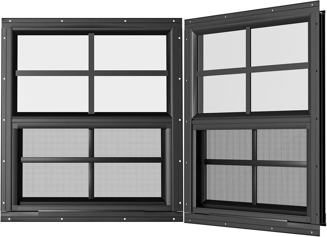 2 Pack Shed Windows 30" W x 36" H Flush Mount, Black Household Windows for Playhouses, Barns, Chicken Coop