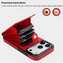 Folosu Compatible with iPhone 17 Pro Case Wallet with Card Holder, 360Rotation Finger Ring Holder Kickstand, RFID Blocking Leather Protective Double Buttons Shockproof Cover 6.3 Inch Red