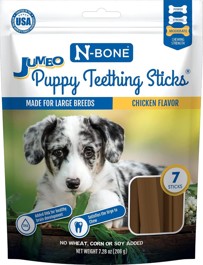 N-Bone Jumbo Puppy Teething Sticks Chicken Flavor Dog Treats, 7.28-oz Bag (EXP 12/03/27)
