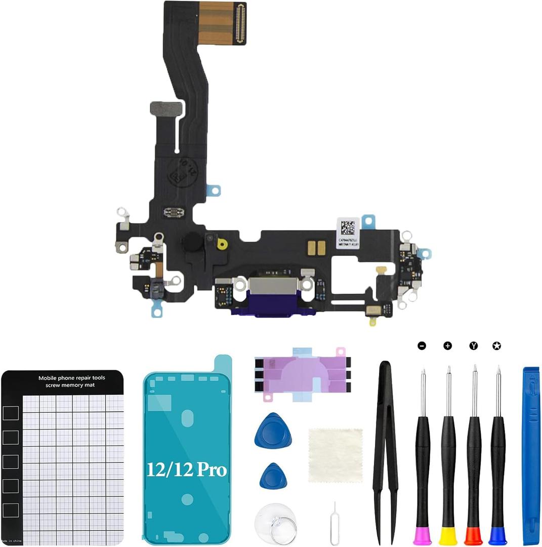 for iPhone 12 Charging Port Replacement for iPhone 12 Pro USB Data Dock Connector Antanna Microphone with Repair Tool Kit for A2172 A2402 A2403 A2404 (Blue)