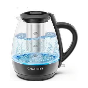Chefman Electric Kettle with Tea Infuser, Compact 1L (4 Cups), 1500W, Removable Lid for Easy Cleaning, Boil-Dry Protection, Stainless Steel Filter, BPA Free, Auto Shut Off, Small Electric Tea Kettle