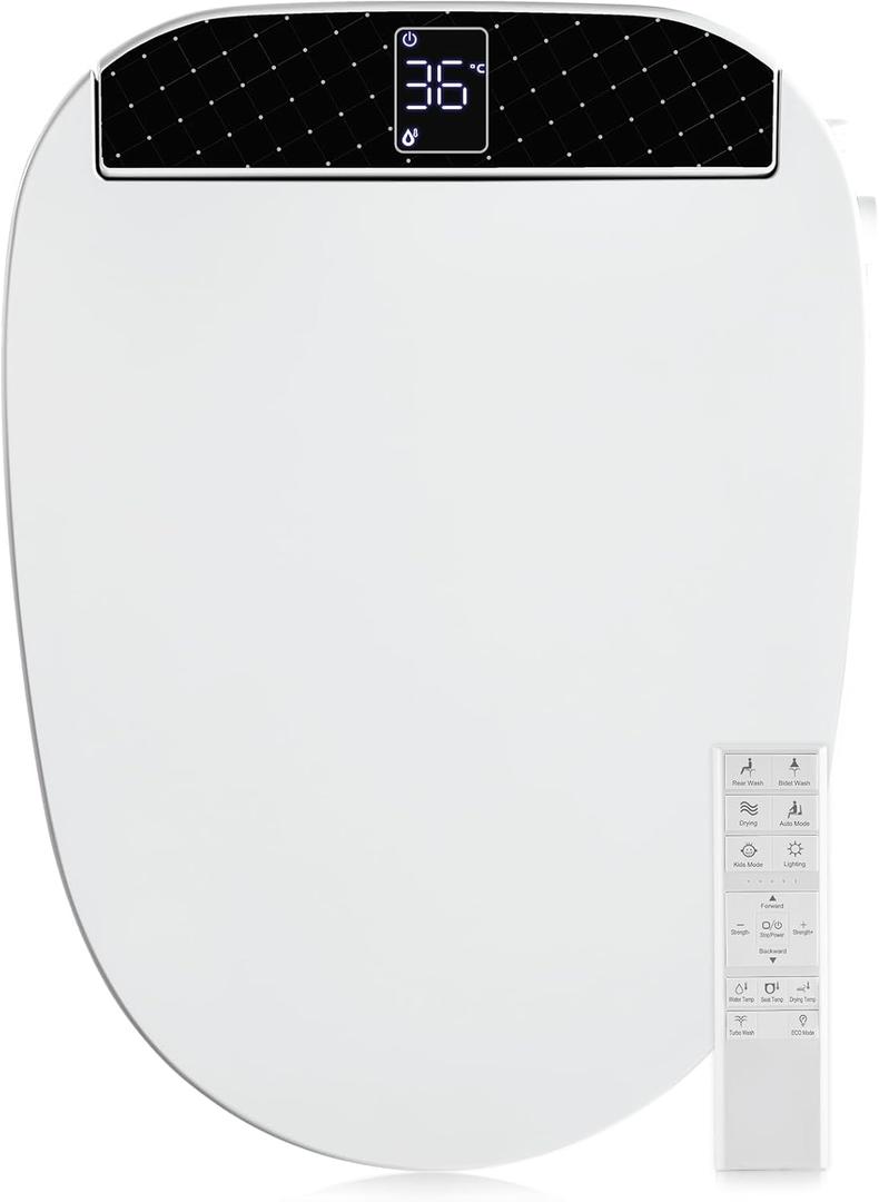 Combier CMA210S-B Bidet Toilet Seat With Turbo Wash, Wireless Remote and Side Panel, The heated Toilet Seat Have Adjustable Heated Seat, Warm Water, Air Dryer & Multiple Spray Modes(Elongated)