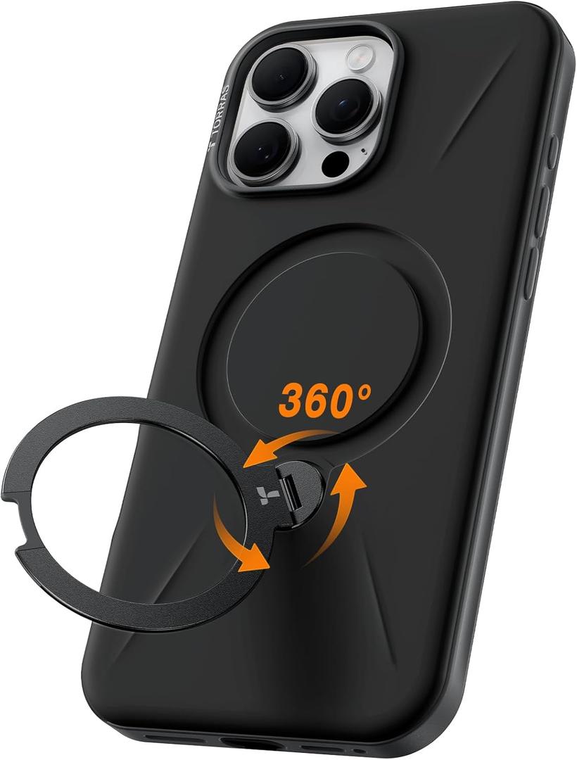 TORRAS 360 Spin Stand for iPhone 16 Pro Max Case, Fit for Magsafe, Mil-STD Protective Hard PC Scratch-Resistant Case for iPhone 16 Pro Max Phone Case with Kickstand, Ostand Spin, Onyx Black, 6.9 inch