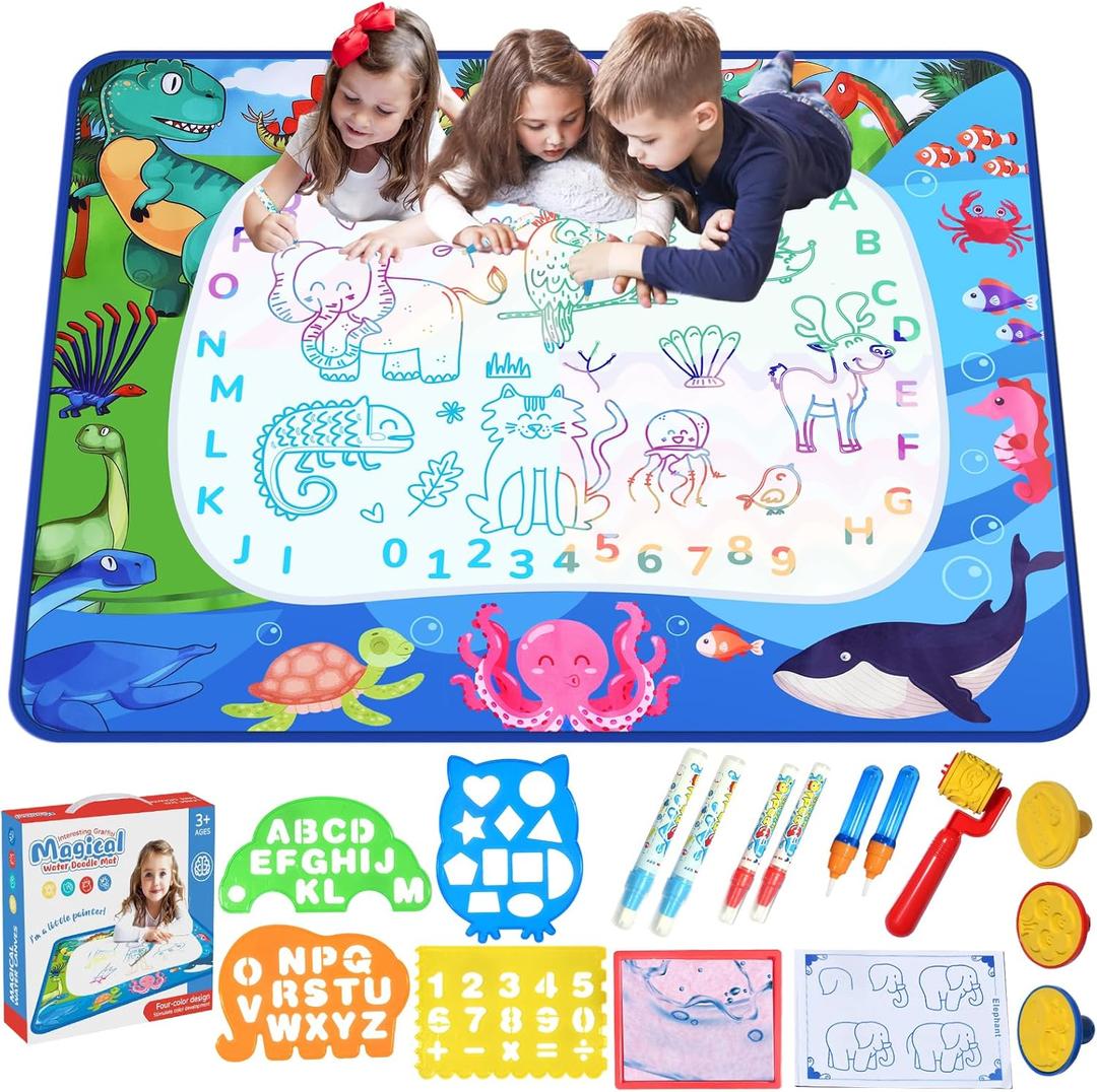 Water Doodle Mat 40 x 32 Inch Painting Doodle Toddler Toys, Water Drawing Mat, Large Magic Drawing Doodling Mat Educational Toys for Kids Age 3 4 5 6 7 Toddler Boys Girls Christmas Birthday Gifts (Colorful-1)