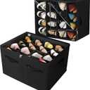 Shoe Organizer for Closet 2 Pack, Foldable Shoe Box with Adjustable Dividers and Clear Cover, Space Saving Shoe Storage Organizer Cabinet with Reinforced Handles, Fits 32 Pairs, Black TP12B