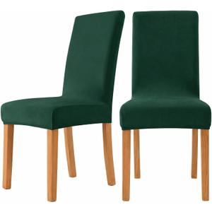 Deisy Dee Velvet Stretch Dining Room Chair Covers - Colorful and Washable Parson Chair Slipcovers - Stretchable Removable Furniture Protectors (2, Kelly)