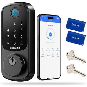 DESLOC Smart Door Lock B200, Smart Deadbolt Lock, Keyless Entry Door Lock, Fingerprint Smart Lock, Smart Locks for Front Door, App Control, Touchscreen Keypad Deadbolts,12-Month Battery, BHMA Grade3 (Black)
