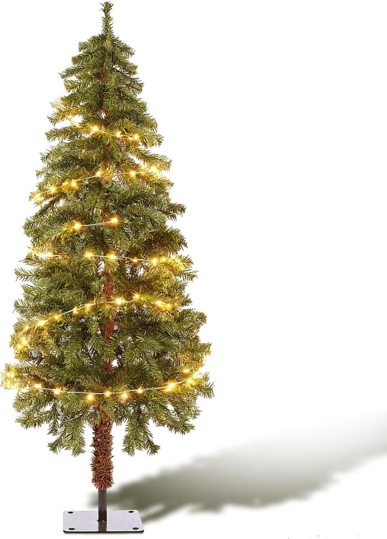 4 ft Pre-lit Artificial Christmas Tree Fake Hickory Cedar Topiary Slim Mini Trees with LED Lights and Stand Plants Faux for Garden Outdoor Indoor Door Offices Farmhouse Home Decor