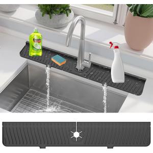 30 inch Kitchen Sink Splash Guard, Silicone Faucet Splash Guard, Large Size Silicone Sink Mat for Kitchen Bathroom, Faucet Handle Drip Catcher Tray (Black)