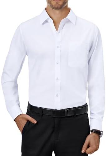 Alimens & Gentle Mens Dress Shirts 4-Way Stretch Long Sleeve Collared Casual Solid Wedding Dating Button Down Shirt, M