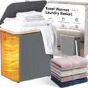 2-in-1 35L Towel Warmer & 46L Laundry Basket, Foldable Towel Warmers for Bathroom, Extra Large Blanket Warmers, Auto Shut Off, Fits 3 Oversized 40"X70" Towels, Ideal