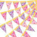 Dessert Themed Triangle Banner 5pcs Pink & Purple Sprinkle Donut Ice Cream Garland for Sweet Birthday Supplies & Girls Baby Shower Party Decor