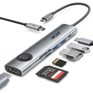 Acer 7 in 1 USB C Hub Multiport Adapter, USB C to HDMI Adapter 4K@60Hz, 100W PD, 2 USB A 3.1 + Type-C 3.1 5Gbps Data, SD Card Reader, USBC Hub HDMI Compatible with Laptop, Macbook Neo, iphone 17/16/15 (Grey)