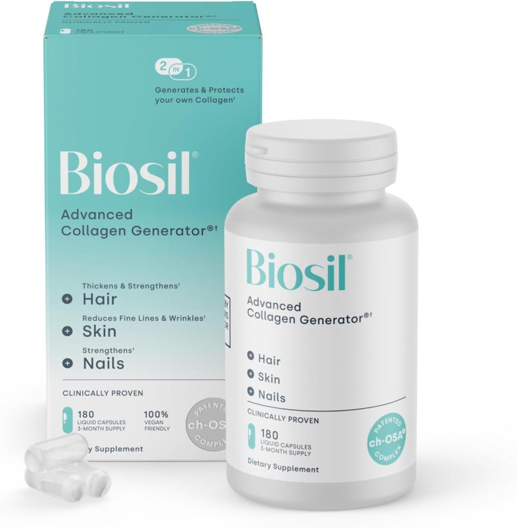 Biosil Collagen Booster Supplement - 180 Vegan Capsules - Patented ch-OSA Activator for Skin, Hair, Nails & Joints - Supports Natural Production - 90-Day Supply
