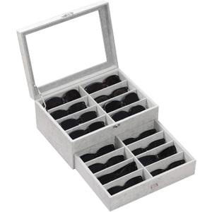 AUTOARK 16-Slot Sunglass & Eyeglasses Organizer Box,2-Layer Velvet Drawer with Clear Glass Top,Soft Ice Velvet Lining for Large Glasses,Closet Desktop Storage Holder,Gift for Men Women,Grey,MKAW233