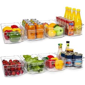 HOOJO Refrigerator Organizers and Storage - 8pcs Clear Plastic Bins For Fridge, Freezer, Kitchen Cabinet, Pantry Organization, BPA Free Fridge Organizer, 12.5" Long, Clear