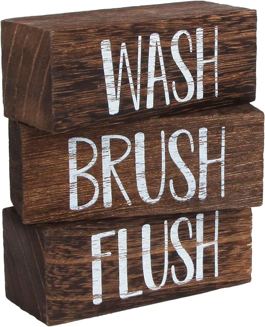 J JACKCUBE DESIGN Wash Brush Flush Bathroom Signs, Funny Farmhouse Classic Rustic Wooden Sign Box- Bath Home Vintage Decor Sign Art with Sayings- MK1066A