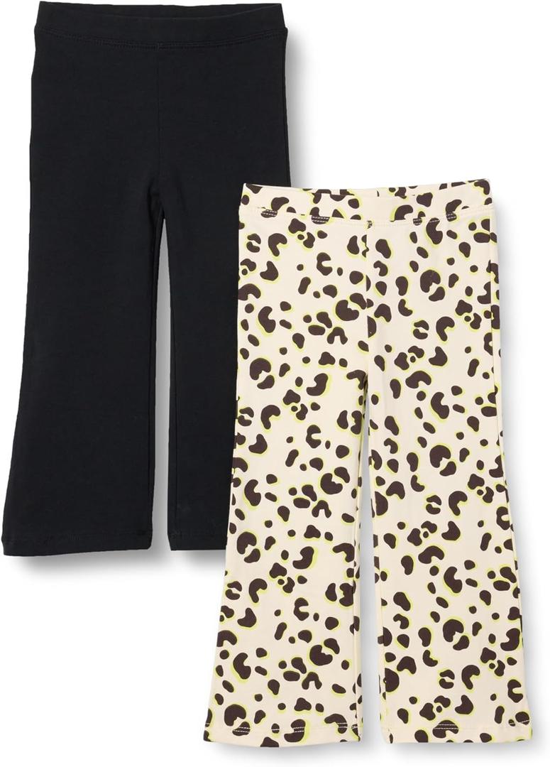 Amazon Essentials Girls Slim-Fit Knit Flare Legging (Small, Black/Ivory Leopard)