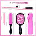 11 Pcs Hair Brush Set, Detangle Hair Brush And Spray Bottle, 3 Pieces Smooth Hairbrush For Toddlers, Suitable For Wet and Dry Hairstyles, Suitable For Adults And Children(Pink)
