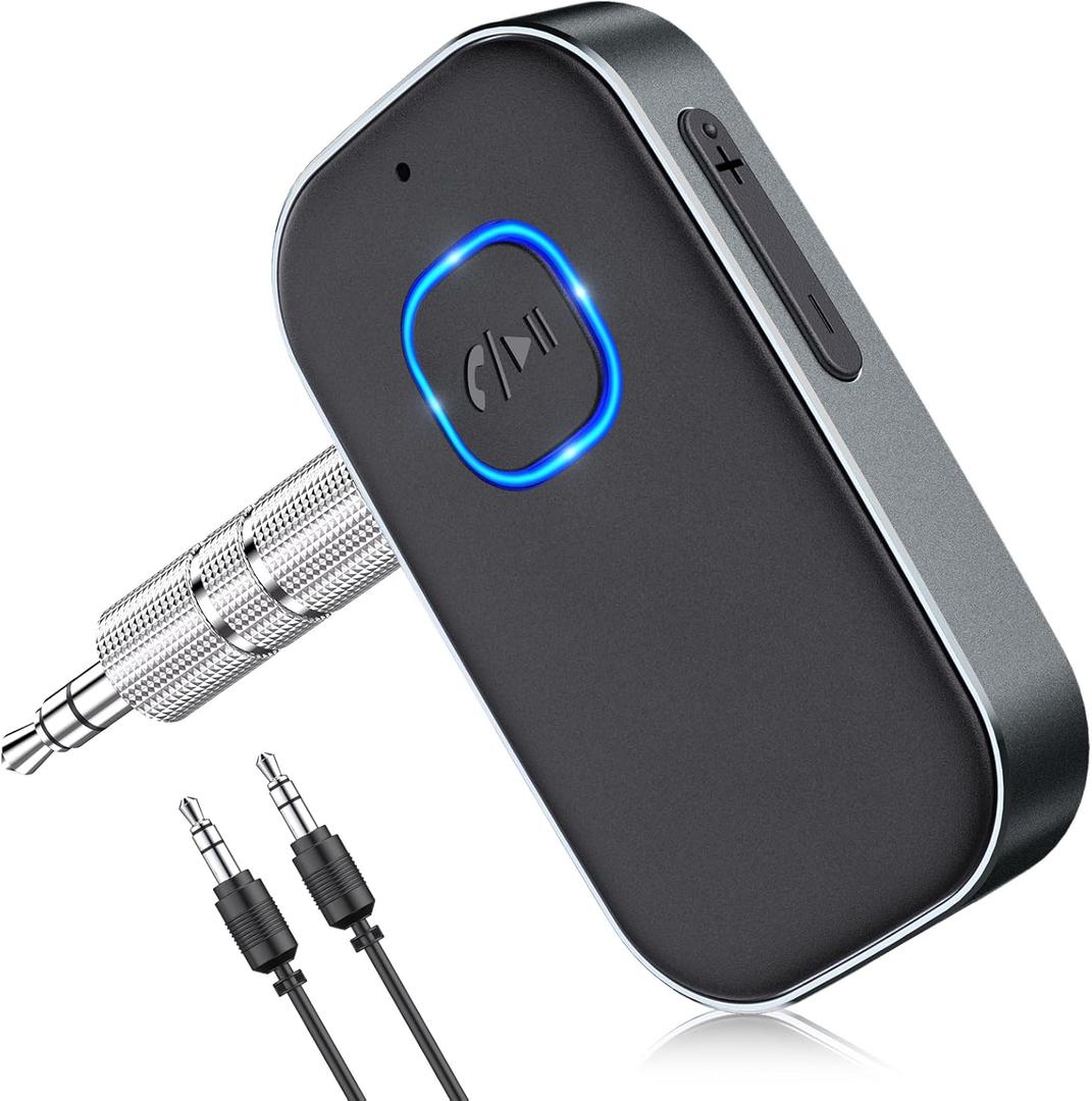 COMSOON Bluetooth Receiver for Car, Noise Cancelling 3.5mm AUX Bluetooth Car Adapter, Wireless Audio Receiver for Home Stereo/Wired Headphones, Hands-Free Call, 16H Battery Life - Dark Gray