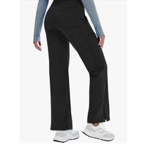 Women Yoga Scrub Pants Straight Mid Rise Elastic Waist Cargo Work Pants with 5 Pocket for Work Uniform,4-Way Stretch M