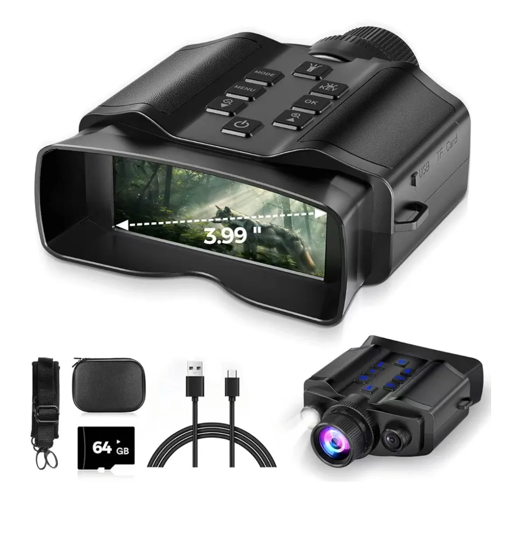 Night Vision Goggles for Adults, Night Vision Binoculars with10000mAh Rechargeable Battery, 3.99" HD Screen & 64GB Card, Infrared Binoculars for Hunting, Camping, Surveillance