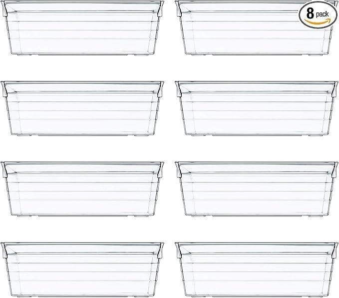 Backerysupply Clear Plastic Drawer Organizer Tray for Vanity Cabinet (12"×6"×3" Set of 8) For Office Bathroom Makeup Drawers 