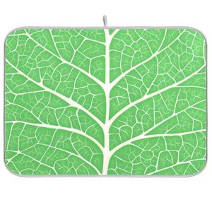 Green Leaf Dish Drying Mat for Kitchen Counter Absorbent Microfiber Drying Pad, Medium 16x18 in