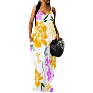 Women's Summer Plus Size Vacation Dress Flowy Cami Maxi Sundress Curvy Sleeveless Backless Print Dress for Resort Cruise Beach Outfits, Small 
