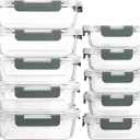 [10-Pack] Glass Meal Prep Containers with Lids, MCIRCO Food Storage Containers with Snap Locking Lids, Airtight Lunch Containers, Microwave, Oven, Freezer and Dishwasher