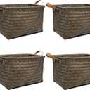 GIB Large Wicker Storage Baskets for Shelves, Woven Laundry Basket for Organizing Clothes Blanket Basket, Decorative Rectangular Closet Organizers Storage Bins with Handles, Espresso, 4 Pack