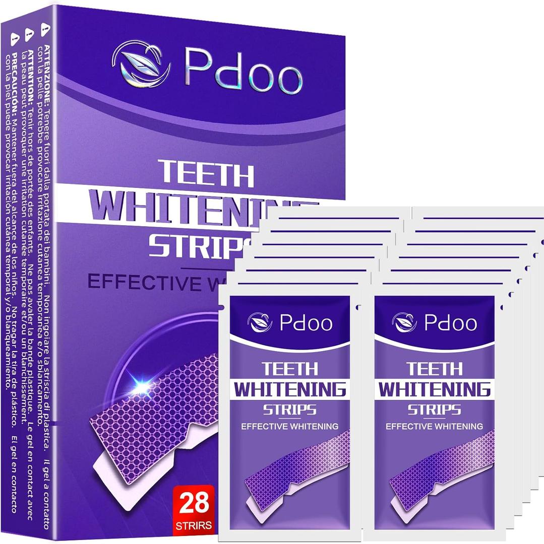 Purple Teeth Whitening Strips 28 Count - 14 Days Treatment Whitener Strips with Non Slip & Enamel Safe & Non Sensitive, Teeth Whitening Kit for Coffee, Wine Stains Removal Fastly (28 Strips - Purple)