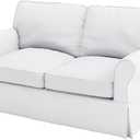 The Cotton Sofa Cover Only Fits Pottery Barn Comfort Loveseat Slipcover PB Comfort Roll Arm Sofa Cover Replacement (Width: 64", Not 84") (2 Seat White, Box Edge)