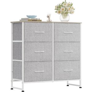 WLIVE Fabric Dresser for Bedroom, 6 Drawer Double Dresser, Closet Dresser with Fabric Bins, Chest of Drawers for Closet, Living Room, Hallway, Light Grey, 11.8"D x 31.5"W x 30.9"H