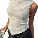 Milumia Women's Eyelet Embroidery Asymmetrical Hem Tank Top Round Neck Sleeveless Casual Summer Shirts Size M