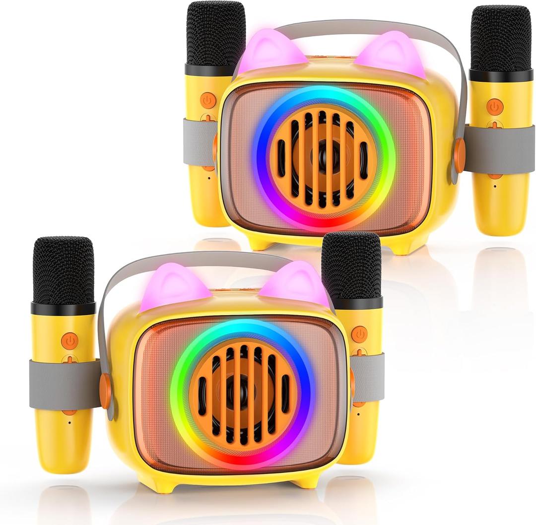 BIGASUO Karaoke Machine for Kids, Portable Bluetooth Speaker with 2 Wireless Microphones, Music Toy Gift for Girls Boys Age 4-12, Birthday Party Gifts for Toddlers Teens-2 Pack