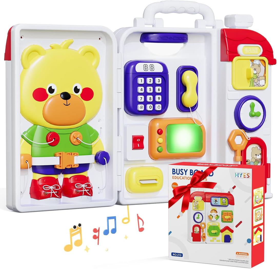 HYES Montessori Busy Board for Toddlers 1-3 2-4Musical Toy for 12-18 Month Age, Early Educational Learning Birthday for 1 Year Old Boys Girls