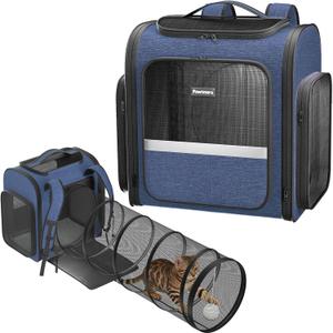 Cat Carrier Backpack with Detachable Play Tunnel, 2 in 1 Cat Tunnel Backpack Suitable for Carrying & Playing, Expandable Pet Carrier for Small Medium Kitten Puppy, Suitable for Travel Hiking Camping