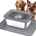 Decflow 10L Stainless Steel Dog Water Bowl, No Spill Anti-Splash Dog Bowls with XXL Silicone Mat, Spill-Proof Slow Feeder for Messy Drinkers, Heavy Duty Pet Bowls for Indoor/Outdoor Use Grey