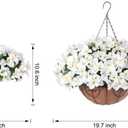 Artificial Hanging Flowers Faux Plants Basket for Outdoors Spring Summer Decor, Fake Silk Bougainvillea in Planter Outdoor Look Real UV Resistant Faux Flower for Outside Porch Patio Garden Home, White