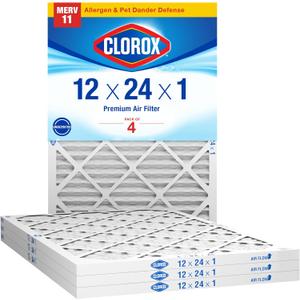Clorox 12x24x1 Air Filter, MERV 11 Pleated HVAC AC Furnace Air Filters, MPR 1000 & FPR 7  Pack of 4