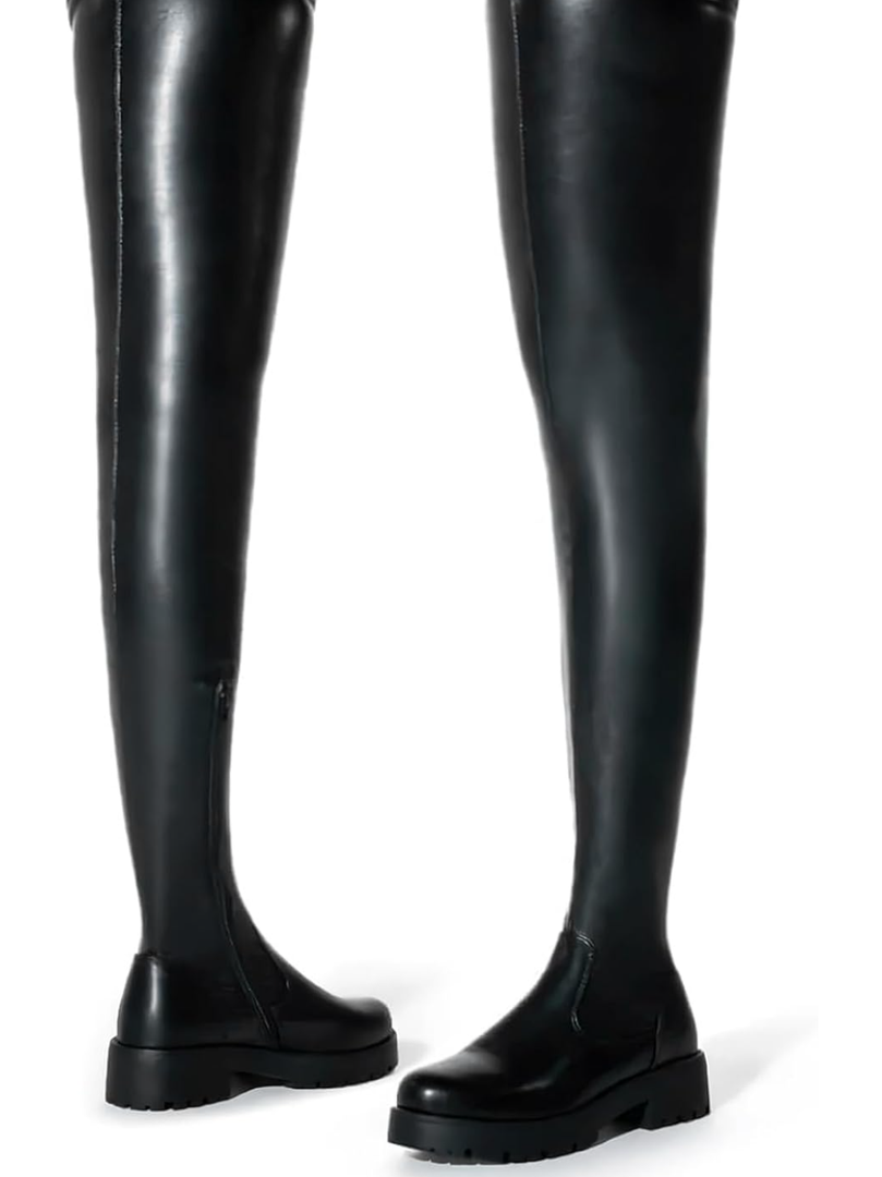 Black Thigh High Boots for Women - Trendy Over the Knee High Boots with Inner Zipper Long Calf Fashion Skinny Punk Boot Knight Style for Party Prom (13)