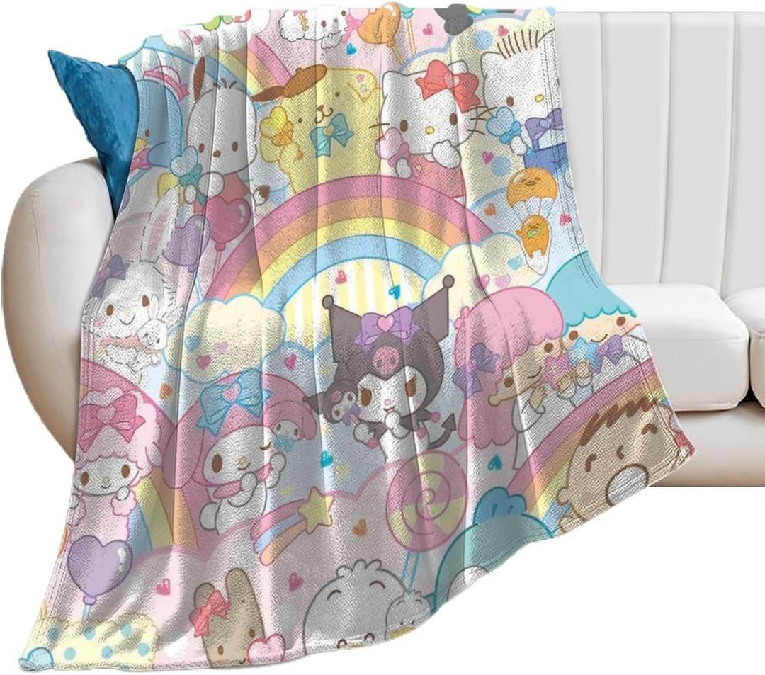 Sanrio Blanket Large Camping Blanket Character Lightweight Warm Stylish Blanket Summer Winter Blanket Large Cute Fluffy Cold Protection Travel Car Sofa Bed Four Seasons 50 x 60 inches (130 x 150 cm)