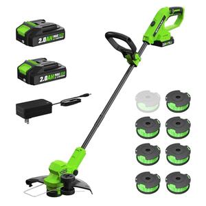 SEYVUM String Trimmer, 20V 12-inch Cordless Weed Wacker with Auto Line Feed, 2 X 2.0Ah Battery Powered Lawn Edger with 8 Pcs Grass Cutter Spool Line, Fast Charger Included, Green
