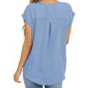 Limerose Women's Short Sleeve Tops Crew Neck Side Button Shirts Casual Loose Fit T-Shirt Light Blue (S)
